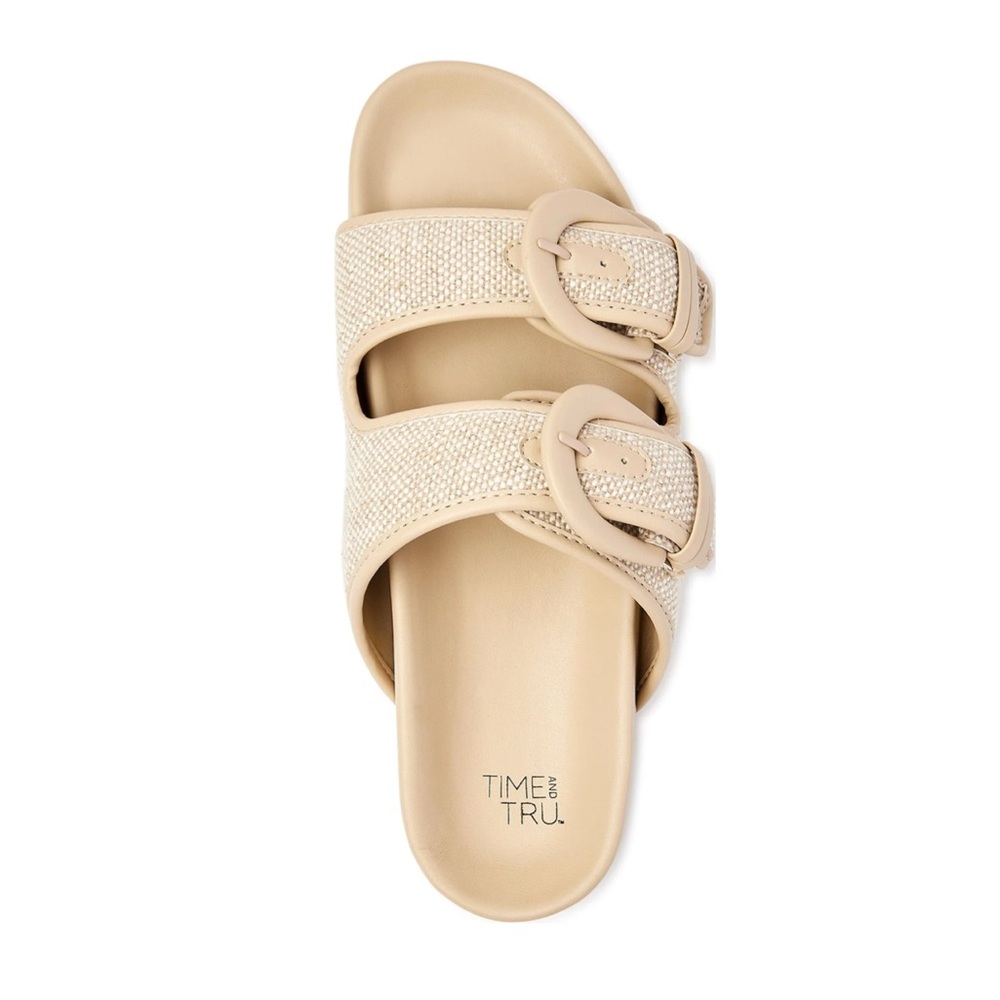 Time and Tru Women's Khaki Dressy Footbed Slide Sandals - 6